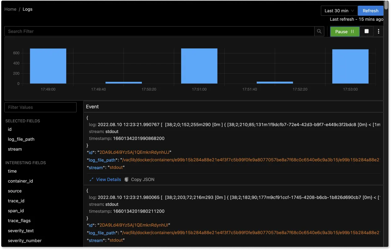 Live Tail Logging in SigNoz