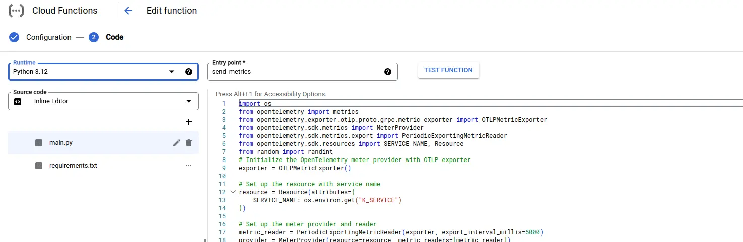 Code and Entry Point of Cloud Function