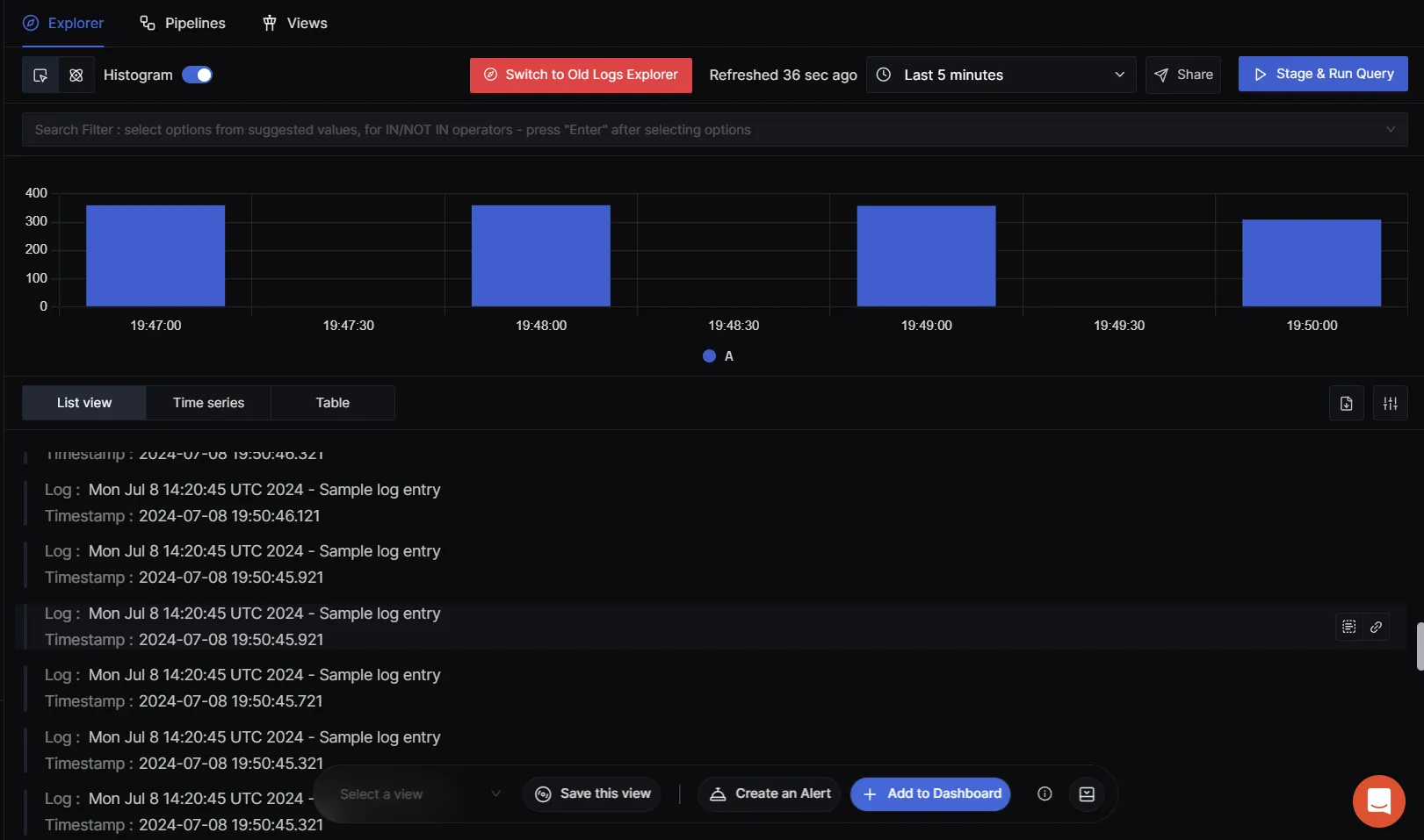 Exploring logs in the SigNoz Dashboard