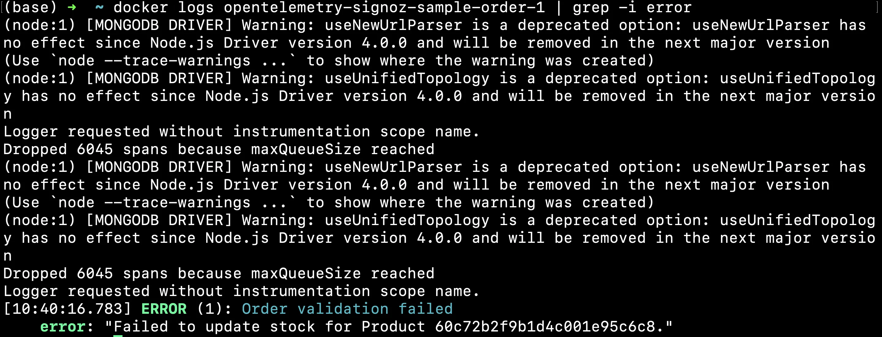 Grep error output