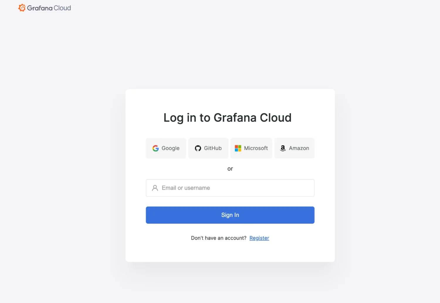 Grafana Cloud login page